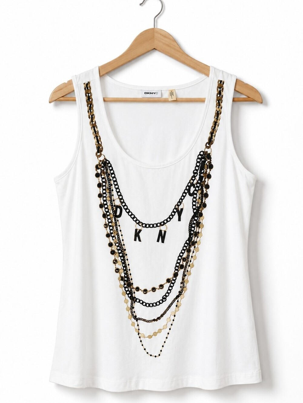 DKNYC White Beaded Necklace Graphic Tank Top - Picture 3 of 8